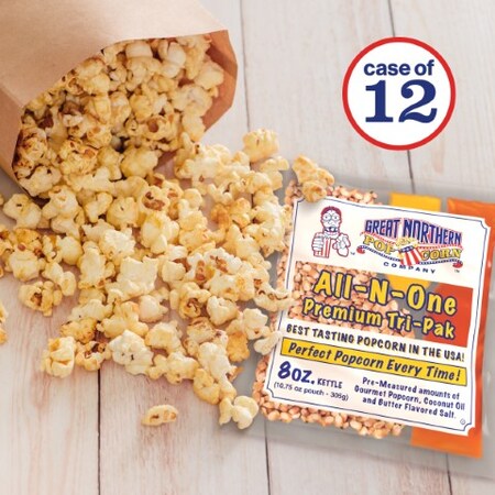 Great Northern Popcorn Great Northern Popcorn, 8-ounce All-In-One Popcorn, Box of 12, Kernels, Salt, Seasoning, Coconut Kits 999143THS